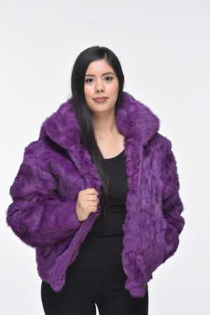 Ladies Rabbit Hooded Bomber Jacket - Purple