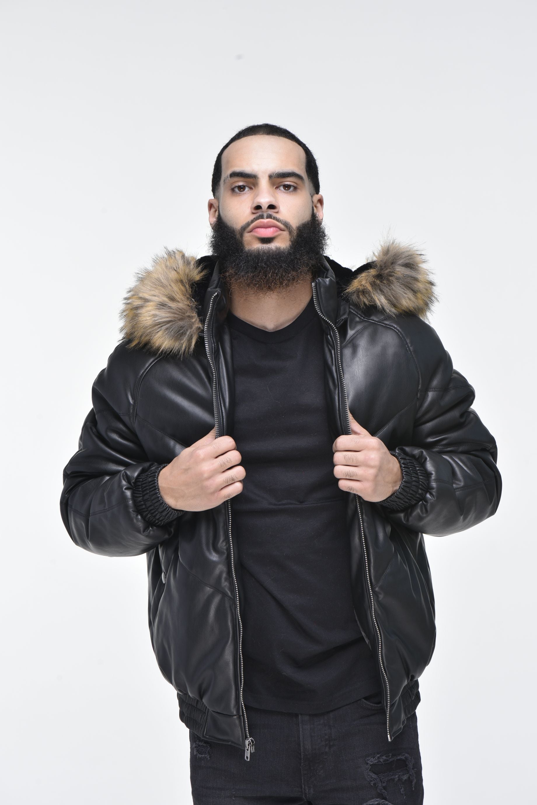 Buy Men's V Bomber Jacket - Black (Off White Fur) - 3AMOTO