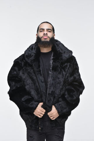 Men's Mink Fur Bomber Jacket with Hood – Black – DS Online