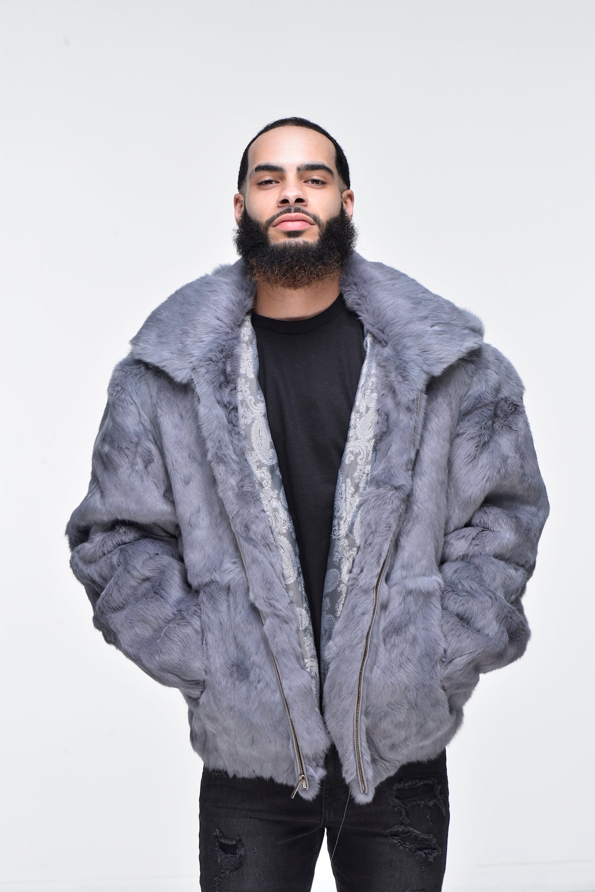 Men's Rabbit Hooded Bomber Jacket - Grey – DS Online
