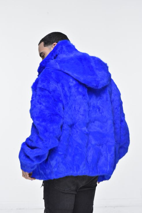 Men’s Rabbit Hooded Bomber Jacket - Royal Blue