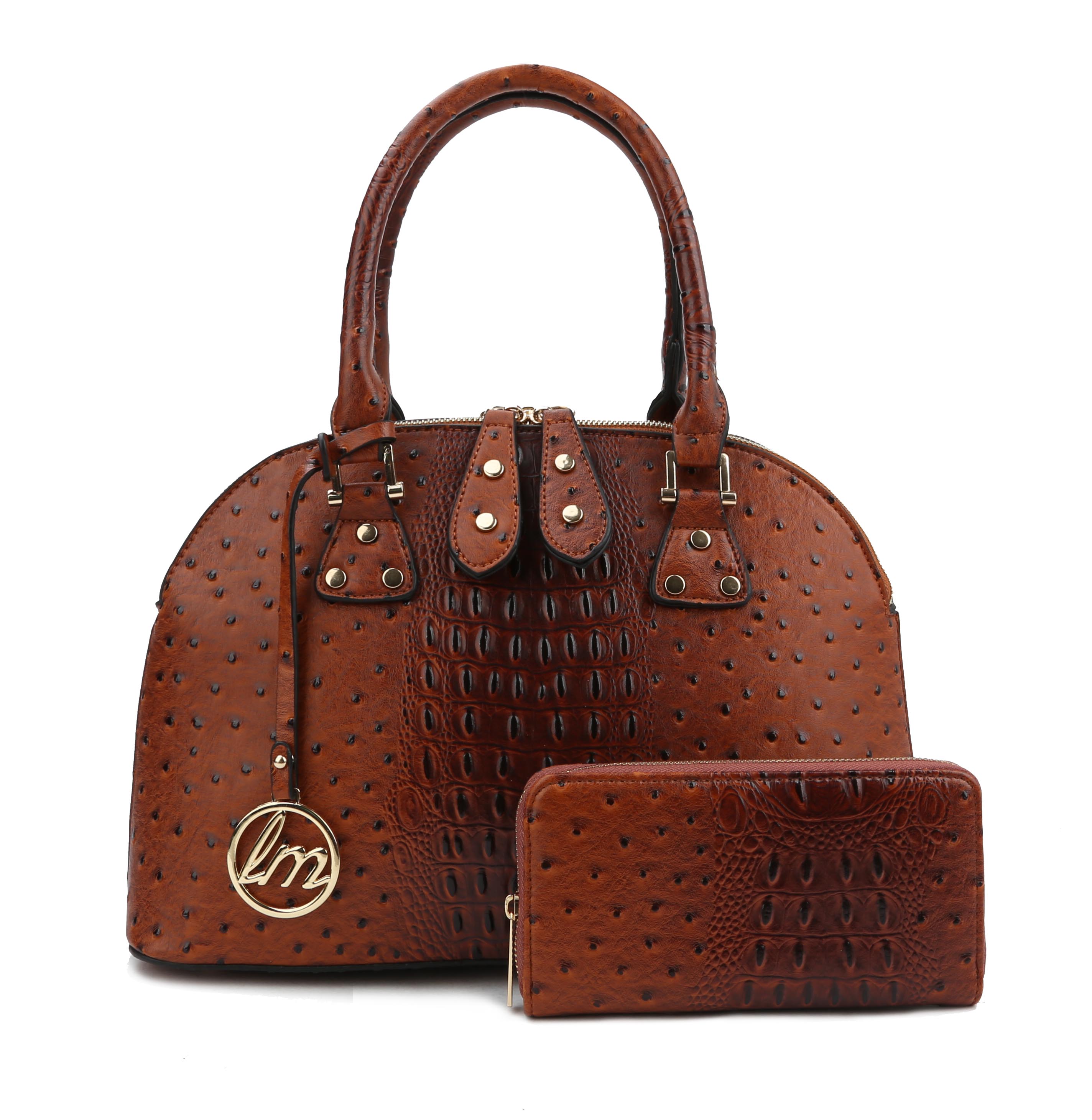 Ostrich Embossed Dome Satchel 2 in 1 Wallet set – Donna Sacs 