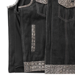 Placid - Men's Leather/Denim Motorcycle Vest - Limited Edition Factory Customs First Manufacturing Company   