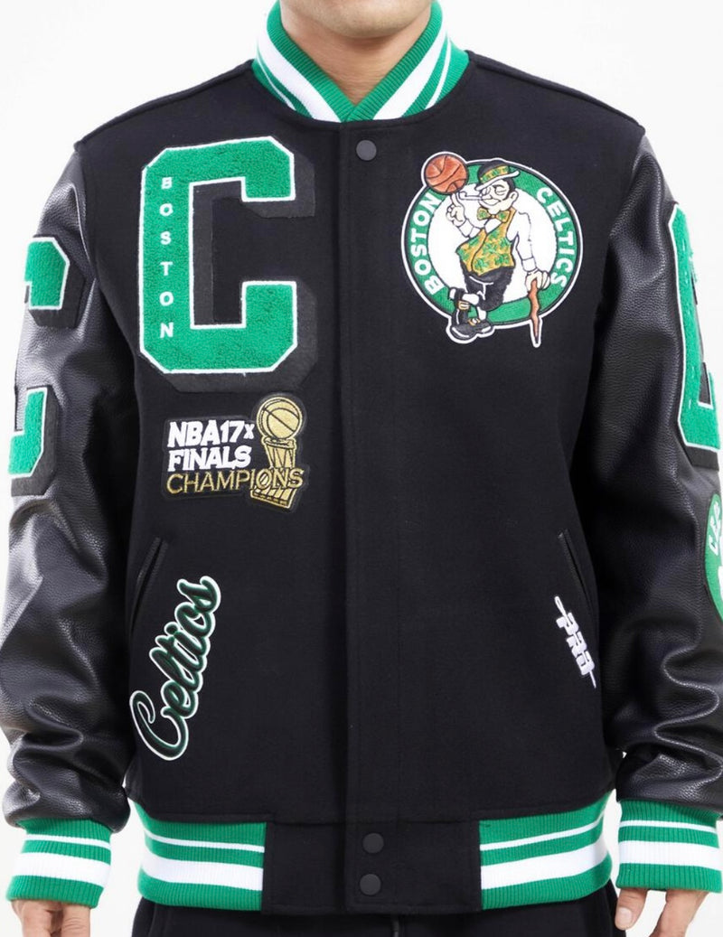 Boston Celtics Fleece Leather Jacket