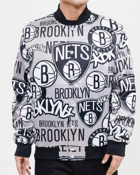 NBA Brooklyn Nets Black Satin Jacket