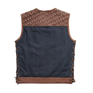 Red Label  - Men's Club Style Leather/Denim Motorcycle Vest - Limited Edition Factory Customs First Manufacturing Company   