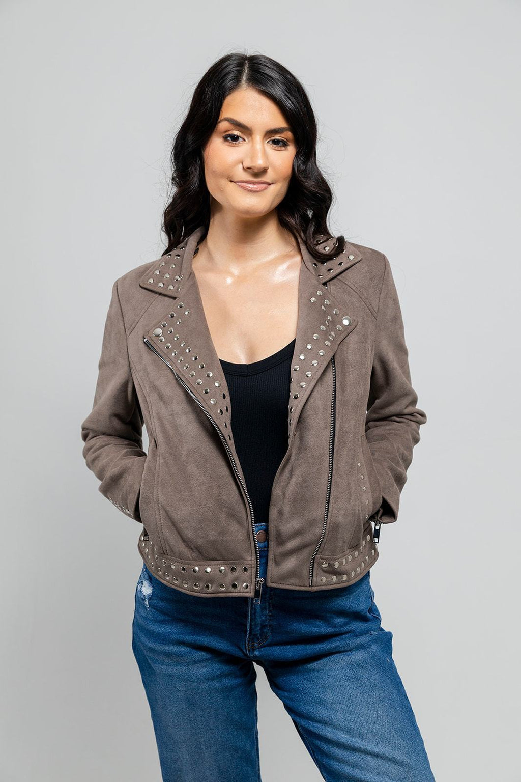 Sandy Women's Vegan Faux Leather Jacket (Gray) Women's Fashion Leather Jacket Whet Blu NYC Gray XS 