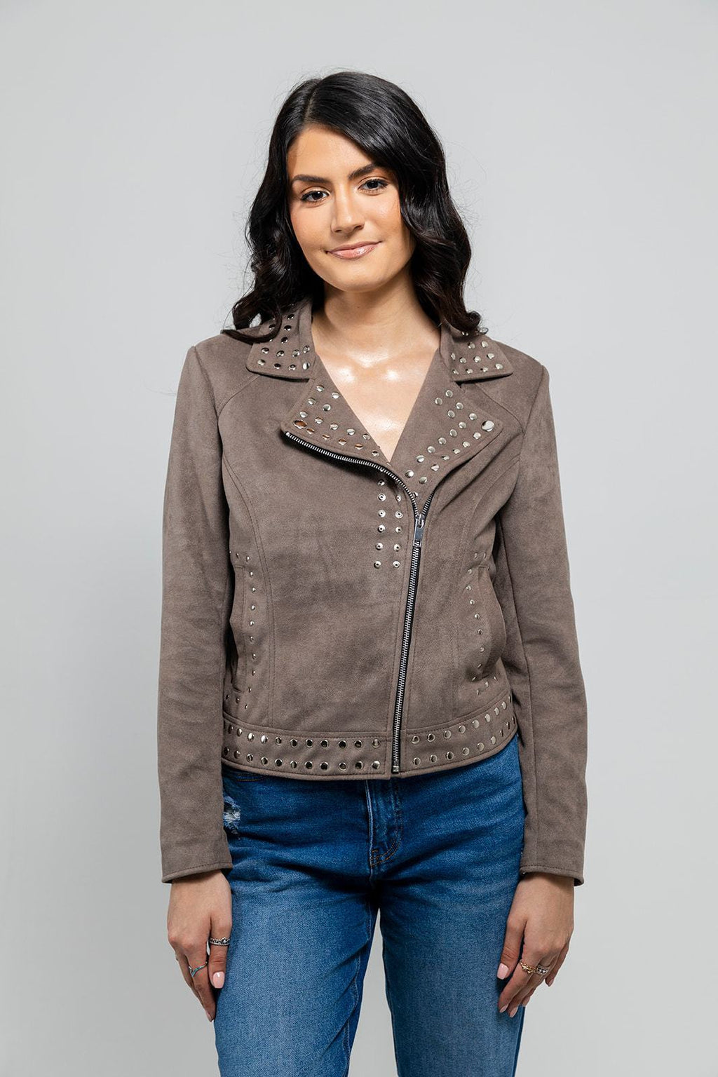 Sandy Women's Vegan Faux Leather Jacket (Gray) Women's Fashion Leather Jacket Whet Blu NYC   