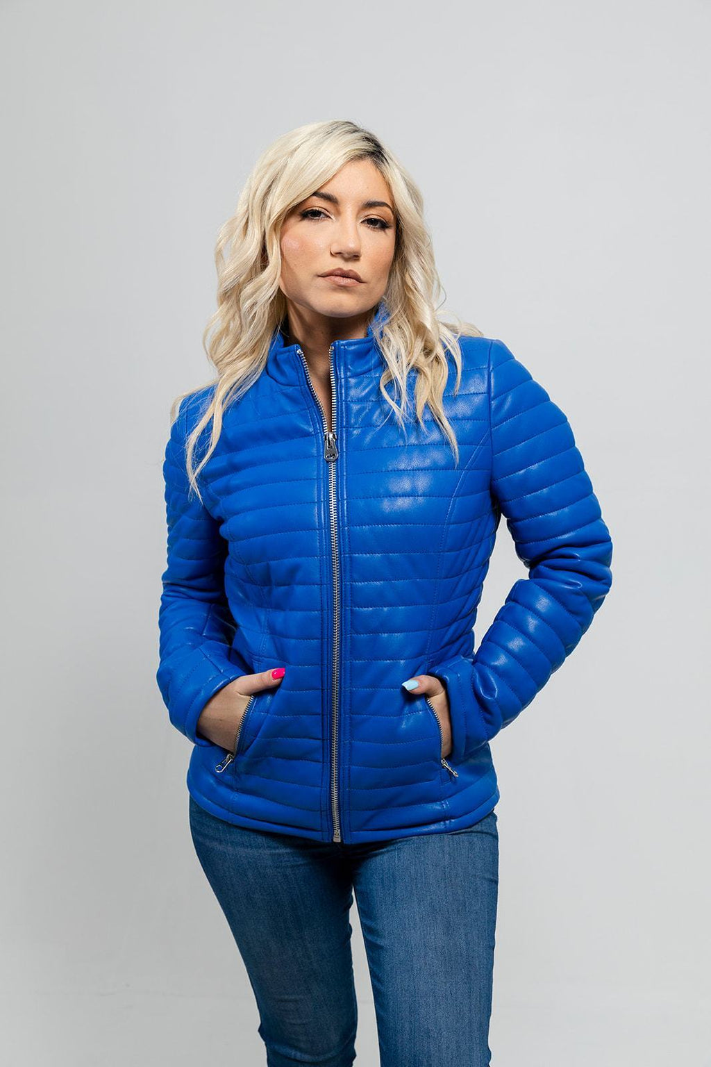 Skylar Women's Vegan Faux Leather Jacket Women's Fashion Leather Jacket Whet Blu NYC Blue XS 