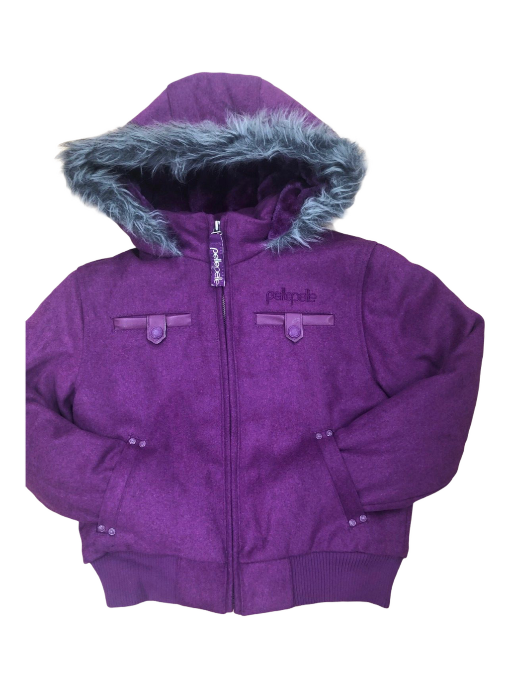 Kids Pelle Pelle Wool Hooded Bomber Jacket - purple
