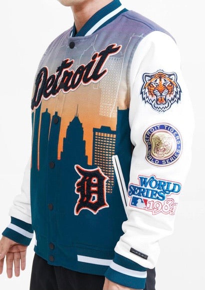 Men's Detroit Tigers Pro Standard Navy Mash Up Logo Varsity Full-Zip Jacket