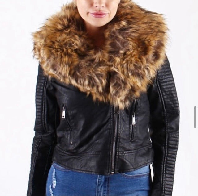 Ladies Vegan Fashion Asymmetrical with Faux Fur Collar