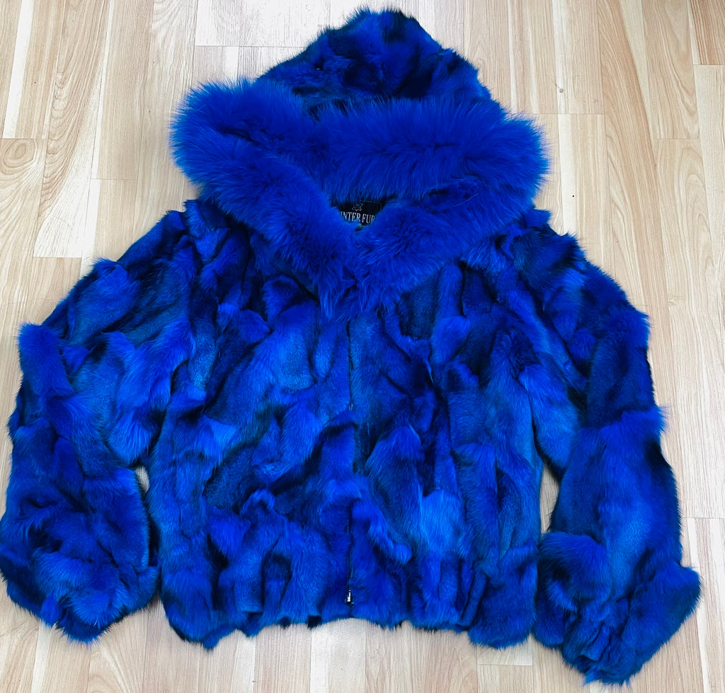 Ladies Royal Fox Fur Bomber Jacket with Hood – Black