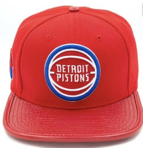 Leather Adjustable Strap Back Pro Standard NBA Detroit Pistons Logo Hat - Red (front)
